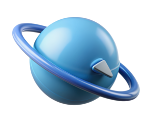 Blue planet with ring 3d rendered illustration astronomical object space exploration scientific model 3d illustration isolated on transparent background