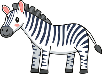 Cartoon zebra, side view, cheerful expression, simple design.