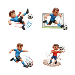 Fototapeta premium Four cartoon soccer players in action kicking and jumping