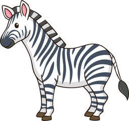 A friendly cartoon zebra stands, showcasing its distinctive black and white stripes.