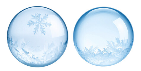blue frozen bubbles with snowflakes texture isolated on white background