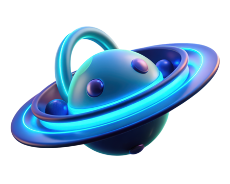 Cartoon planet with rings orbiting and small satellites3d illustration isolated on transparent background - Powered by Adobe
