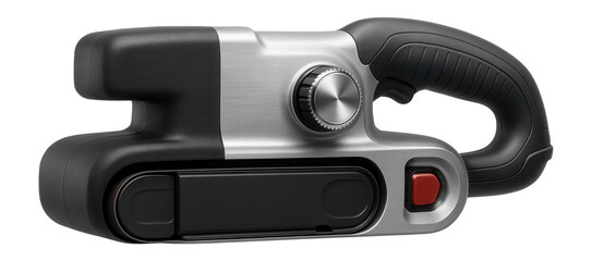 Heavy-duty belt sander with an adjustable speed dial for a carpentry workshop.