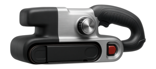 Heavy-duty belt sander with an adjustable speed dial for a carpentry workshop.