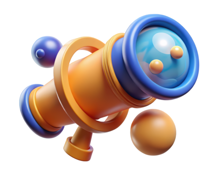 Cartoon telescope looking to the future of exploration and discovery 3d illustration isolated on transparent background