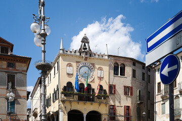 Bassano del Grappa, Vicenza, Veneto, Italy - July 9, 2025 - Views of the city, the castle, and the Alpine Bridge