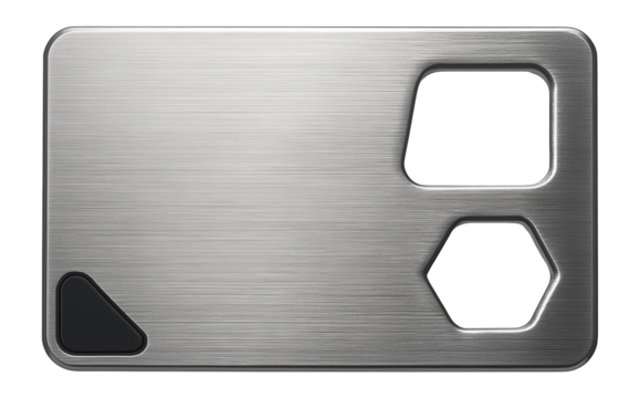 Stainless steel credit card-sized tool with a bottle opener and wrench cutouts for urban adventurers.
