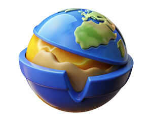Fototapeta premium Earth model cross section showing core and surface continents globe geography planet 3d illustration isolated on transparent background