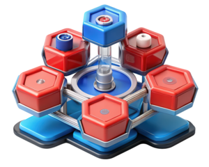 Futuristic hexagon structure red and blue color palette technology abstract composition concept design3d illustration isolated on transparent background