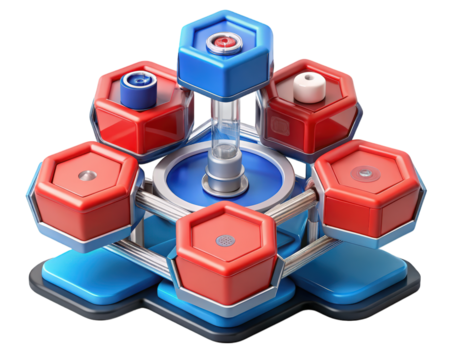 Futuristic hexagon structure red and blue color palette technology abstract composition concept design3d illustration isolated on transparent background