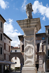 Bassano del Grappa, Vicenza, Veneto, Italy - July 9, 2025 - Views of the city, the castle, and the Alpine Bridge