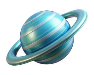 Glossy blue planet with ring isolated on background 3d illustration isolated on transparent background