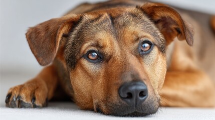 Obraz premium A close-up of a dog's face, showcasing its expressive eyes and fur texture, evoking warmth and companionship.