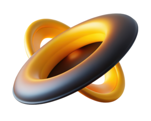 Interlocking rings in metallic gradient tones abstract design modern geometric sculpture 3d illustration isolated on transparent background