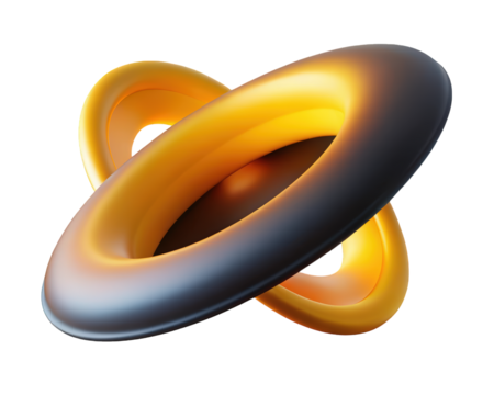 Interlocking rings in metallic gradient tones abstract design modern geometric sculpture 3d illustration isolated on transparent background