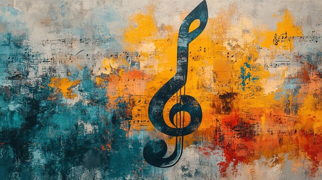 Abstract Background with Treble Clef and Musical Notes in Vivid Colors