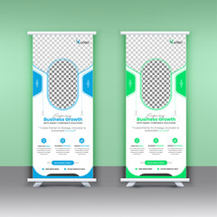 Creative Corporate Roll Up Banner Design with Geometric Shape Layout