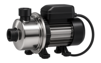 Small electric water pump with a stainless steel casing for a DIY hydroponics setup.