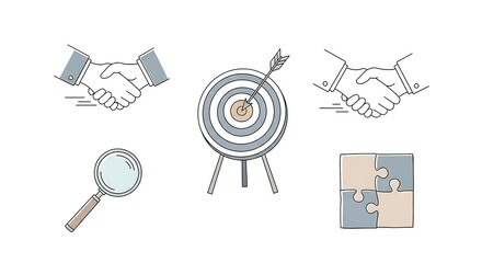 Business Collaboration Icons with Target and Puzzle
