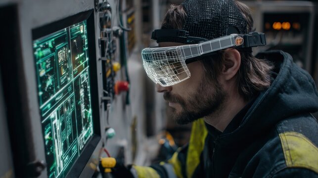 A focused interaction between a remote tester and a technician in the field facilitated by AR with holographic feedback showing the realtime status of the equipment undergoing testing. - Powered by Adobe