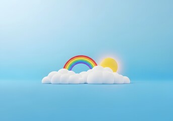 Bright sunny day with cheerful rainbow and fluffy clouds, inspiring hope and new beginnings