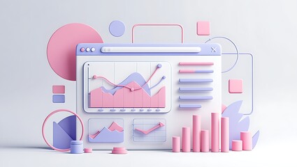 Data analysis and visualization with charts and graphs isolated on white background
