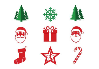 Festive Christmas Icon Set with Santa Claus Tree Gift and Snowflake Designs for Holiday Season