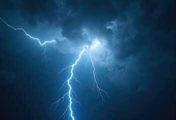 brilliant lightning strike illuminating dark clouds dramatic sky stormy night nature electric atmosphere, weather, bolt, thunder, flash, dusk, tornado, cumulus