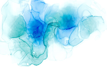 Blue alcohol ink texture background. Creative fluid marble cyan color background