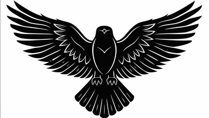 Obraz premium Black silhouette of a bird with outstretched wings isolated on a white background in a symmetrical design