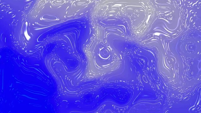 Abstract blue and white liquid surface with swirling patterns and glossy texture creating a fluid background