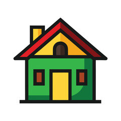  village house with black outline on white background