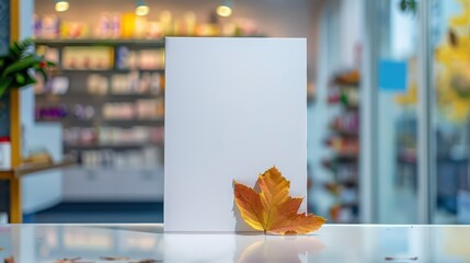 Autumn leaf accent notebook mockup for back to school design projects. Horizontal banner. Copy space. Autumn template, mock-up. Free space for text