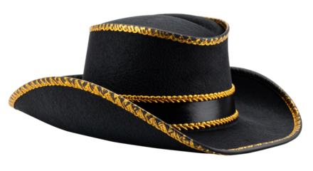 black pirate hat with golden line ornament isolated on white background