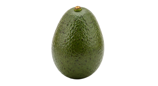 A single whole vibrant green avocado isolated on transparent background, showcasing its smooth skin, and highlighting its healthy and nutritious qualities for culinary use