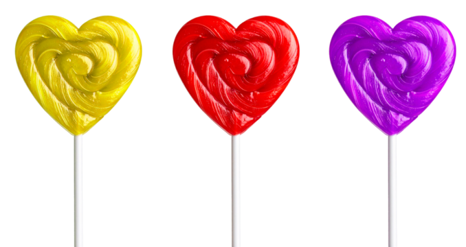 heart shaped lollipops collection isolated on white background