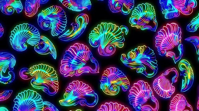 close up neon styled digital lls appearing embossed vibrant colors black backdrop their abstract lines glowing outlines make mesmerizing 4k visual perfect wallpapers 