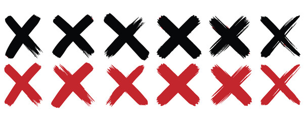 Obraz premium Tick and cross brush signs. Green checkmark OK and red X icons, isolated on white background.check mark and x mark icon use for apps and website. check mark, icon, vector.