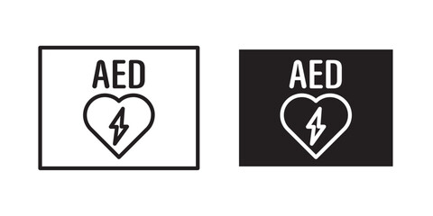 Defibrillator Icon vector illustration stroke and fill on white background. Seto of AED emergency defibrillator icon sign symbol. First aid Automated external defibrillator.