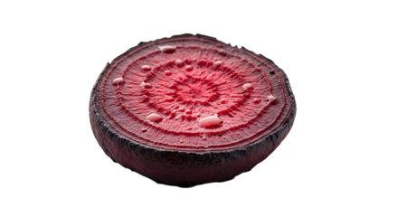 A crosssection of beetroot isolated on transparent background, revealing its deep red hue, concentric circles, and juicy texture, ideal for healthy recipes and culinary use