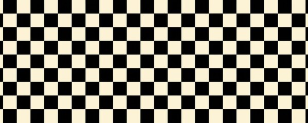 Fototapeta premium Black and beige checkerboard banner with small squares forming repeating grid pattern. This classic chessboard texture creates bold contrast, suitable for diverse decorative and design applications.