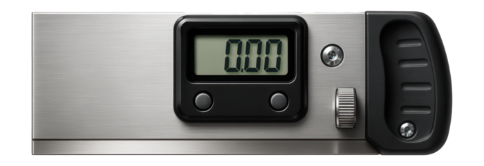 Digital angle finder with LCD display for measuring angles in metalworking.