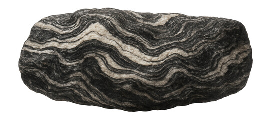 Migmatite rock exhibiting swirled patterns of light and dark minerals