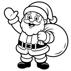 Festive Santa Claus Illustration Delivering Holiday Cheer A Black and White Cartoon Drawing Conveying Christmas Joy