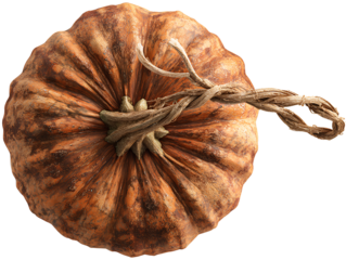 Top-Down View of Rustic Pumpkin with Bumpy Surface and Twisted Stem, Harvest Style, Isolated on Transparent Background