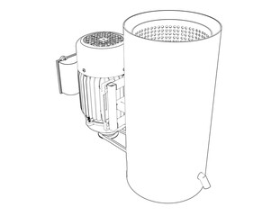 Centrifugal Spin Dryer Blueprint: Precision wireframe technical drawing of a compact mini hydro oil dryer machine. Perfect for industrial fluid separation, metal cleaning, and efficient component