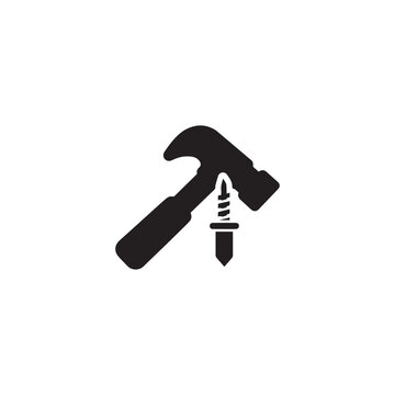 black hammer hitting screw icon clip art preview