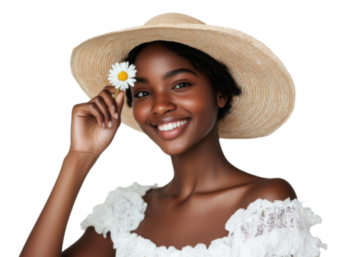 PNG Holding a small daisy portrait hat wearing.
