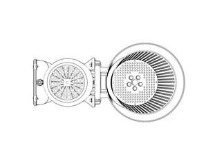 Schematic Diagram of Industrial Food Oil Spinner. Precision Engineering Blueprint for Vegetable Oil Extraction and Filtration. Technical Line Art for Modern Food Processing Machinery.