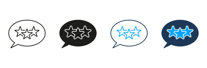 Three-Star Rating In Speech Bubble Line And Solid Icon Set. Customer Feedback, Review, And Satisfaction Symbol Collection. Quality Assessment And Evaluation. Isolated Vector Illustration